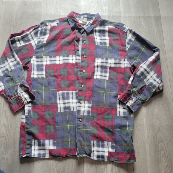 Talbots Womens Medium Patchwork Plaid Button-Up Shirt - Picture 2 of 5